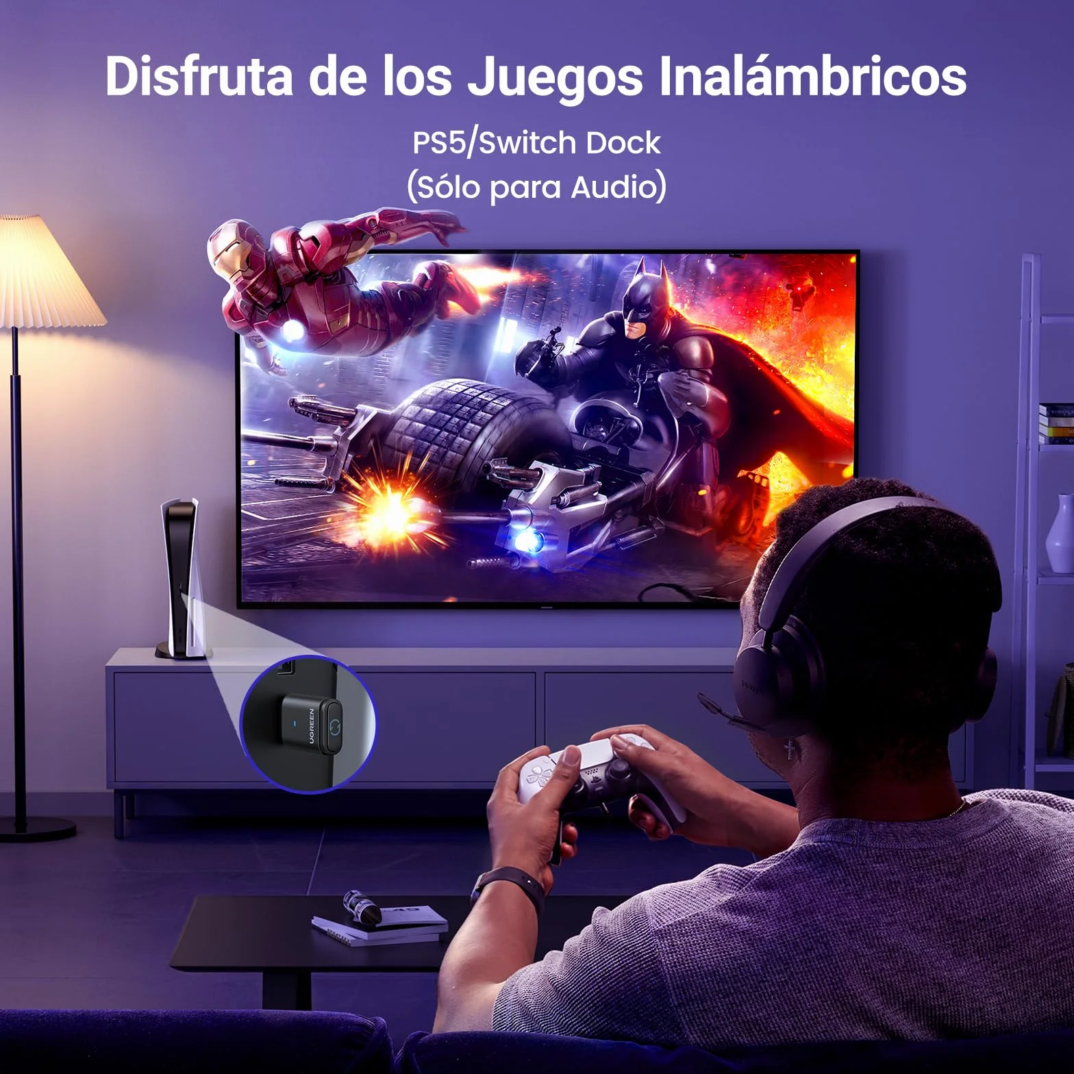 UGREEN USB C Transmisor Bluetooth 5.3 Adaptador de Audio aptX AD HQ Adaptativo Baja Latencia Type C para Switch 2 PS4 PS5 Pro Consola de Juegos PC Mac Plug Play