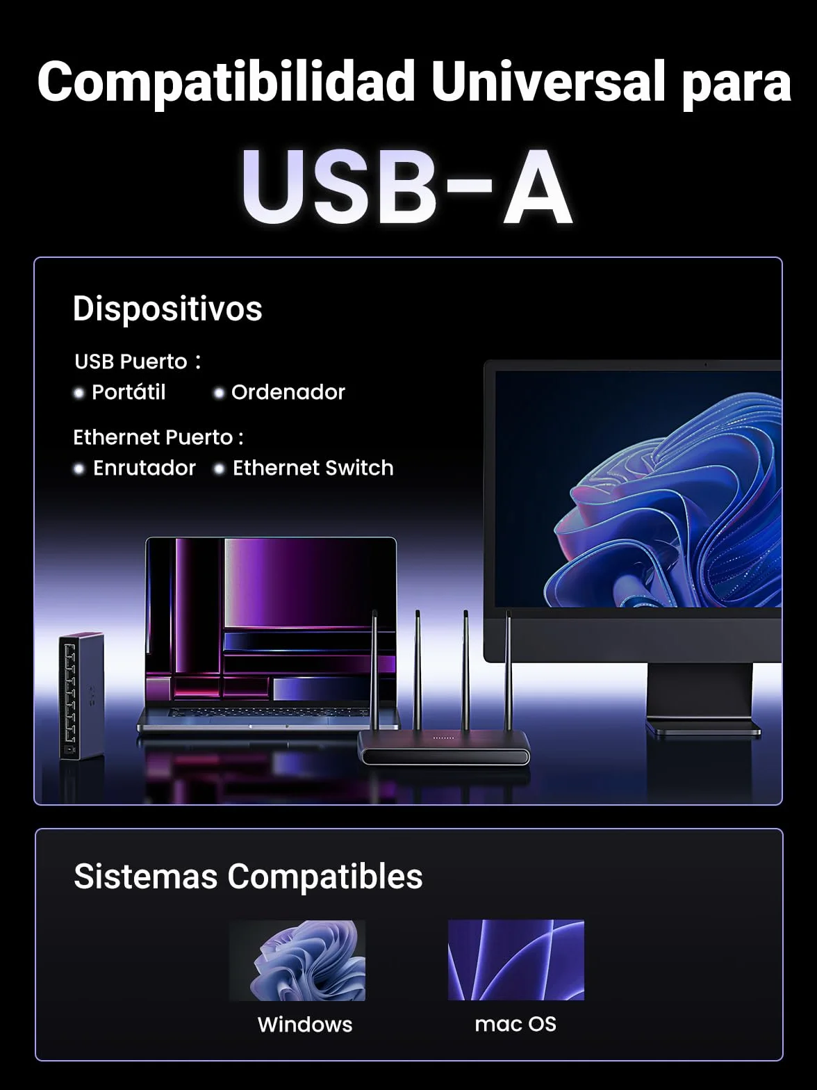 UGREEN 2.5G Adaptador Ethernet USB 3.0 a RJ45, Tarjeta de Red 2500 Mbps Convertidor LAN Aluminio Plug and Play en Windows 11 MacOS Compatible con PC Portátil Enrutador NAS