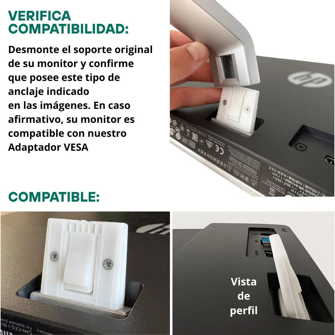 Adaptador VESA Compatible con Monitor HP (22F, 22ES, 22EA, 24F, 24FW, 24ES, 24EA, 27F, 27FW, 27ES, 27EA) Adaptador para Brazo o Soporte de Monitor – Incluye Tornillos