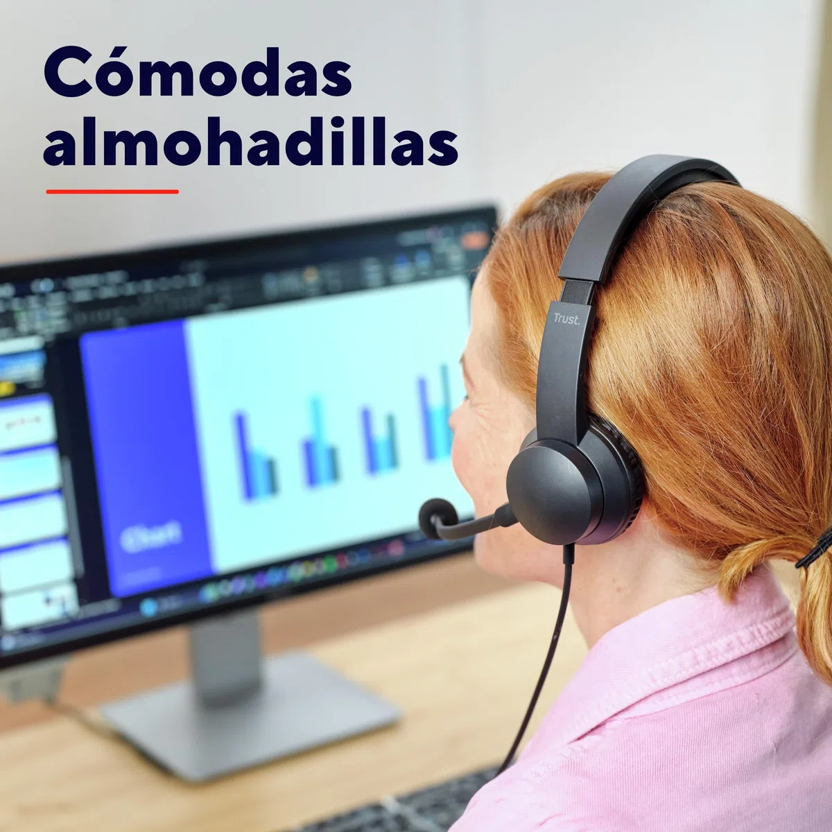 Trust Roha II USB Auriculares con Micrófono PC Ligero On Ear, Diadema Ajustable, Control de Volumen Supraaural, Cable de 1,8 m, Cascos per Oficina Ordenador Portátil Laptop Zoom Teams - Negro