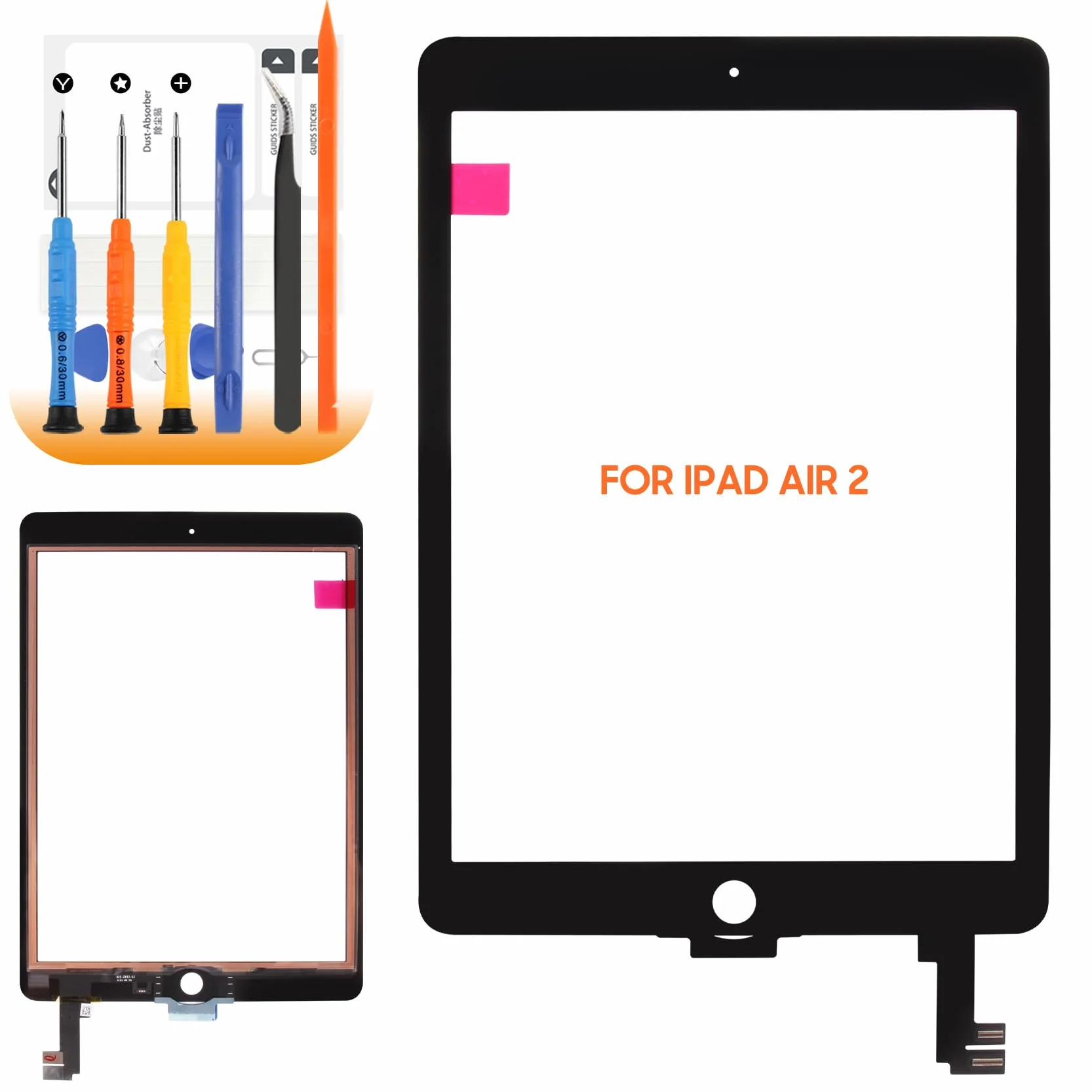 AGCUT pantalla táctil para iPad Air 2 Touch pantalla para iPad Air 2nd generación A1566 A1567 9,7 pulgadas digitalizador panel con kit de reparación, sin pantalla LCD (negro)