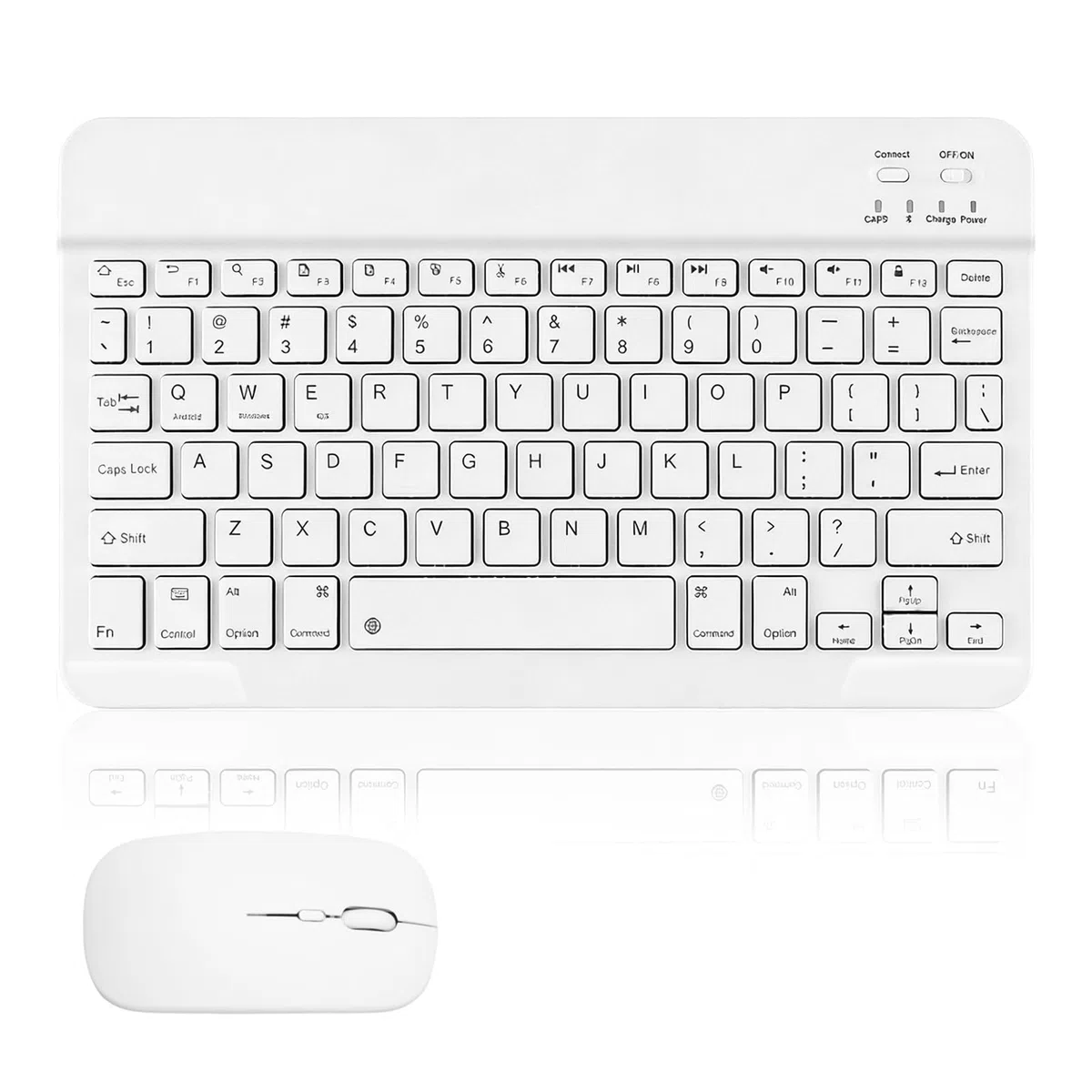 Teclado y Ratón Inalámbrico Bluetooth para Tablet y Portátil, Mini Teclado 10 Pulgadas Recargable USB con Teclas Fn, Ratón Silencioso 800/1200/1600 dpi para Win10/Android 10/OS 13 y Superior