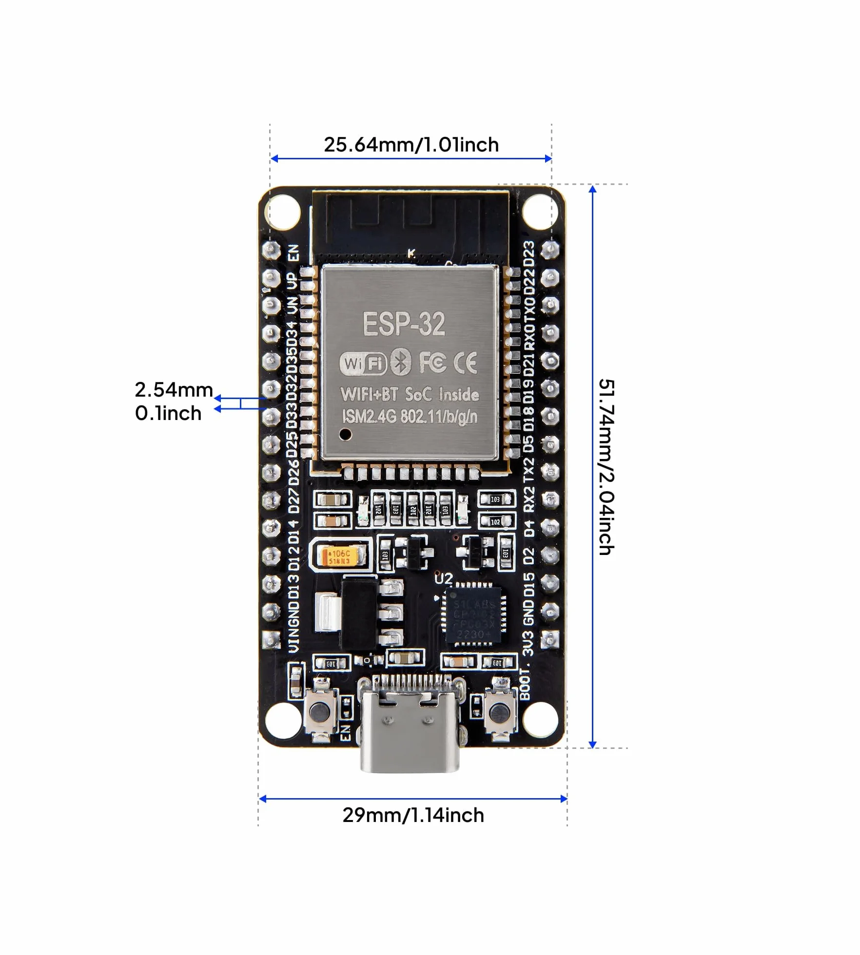 ELEGOO 3PCS Placa de Desarrollo ESP32 Type C-USB, Microcontrolador de Doble Núcleo WiFi+Bluetooth de Modo Dual a 2.4 GHz para Arduino IDE, MicroPython, NodeMCU, Compatible con Ap/STA/Ap+STA