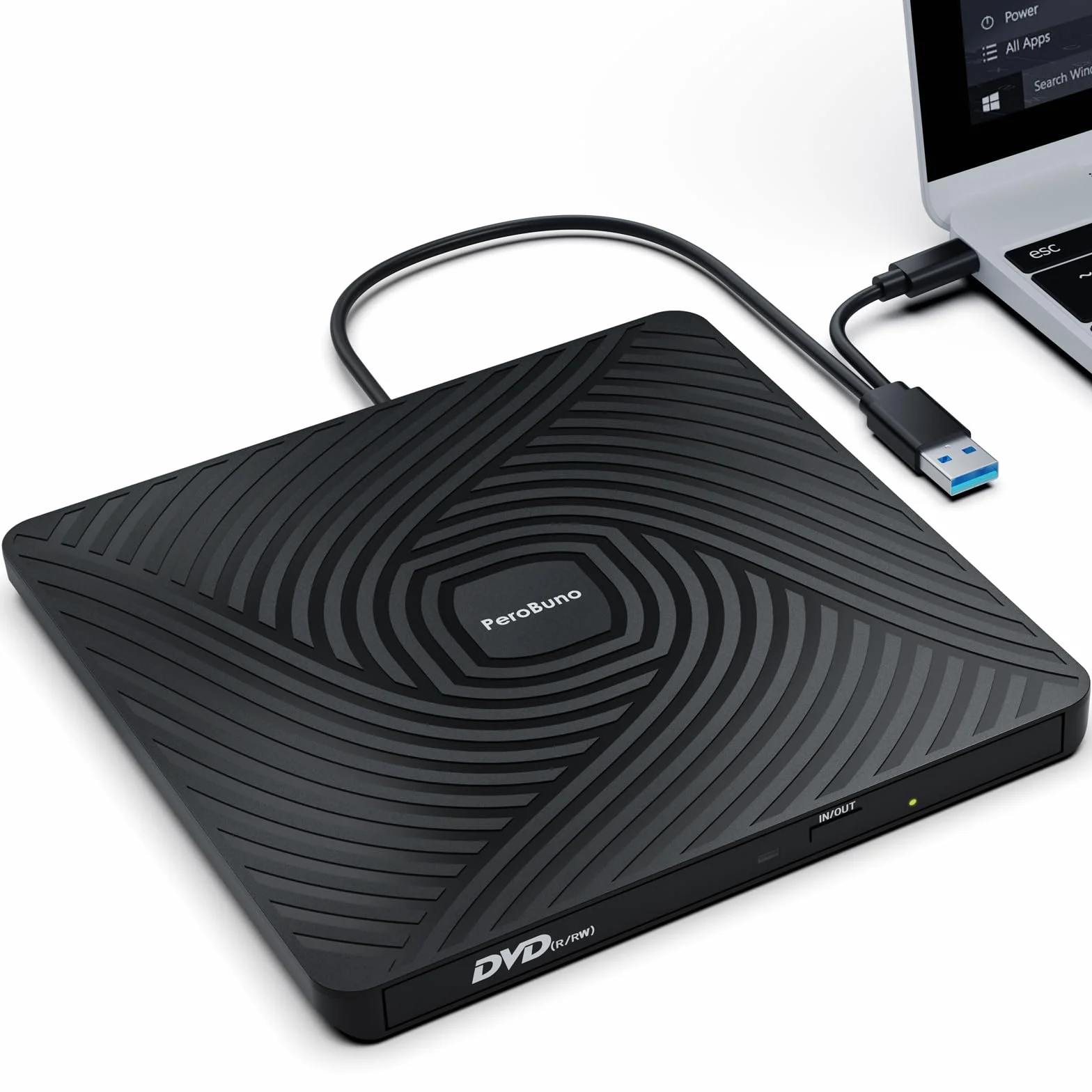 PeroBuno Lector CD/DVD Externo, USB 3.0 y Type-C Grabadora CD DVD Externa, ROM +/- RW Unidades Portátil Ultra Delgado de 0,5 Pulgadas DVD Externo para PC, Macbook, Windows11/10/8/7, Linux y Mac OS