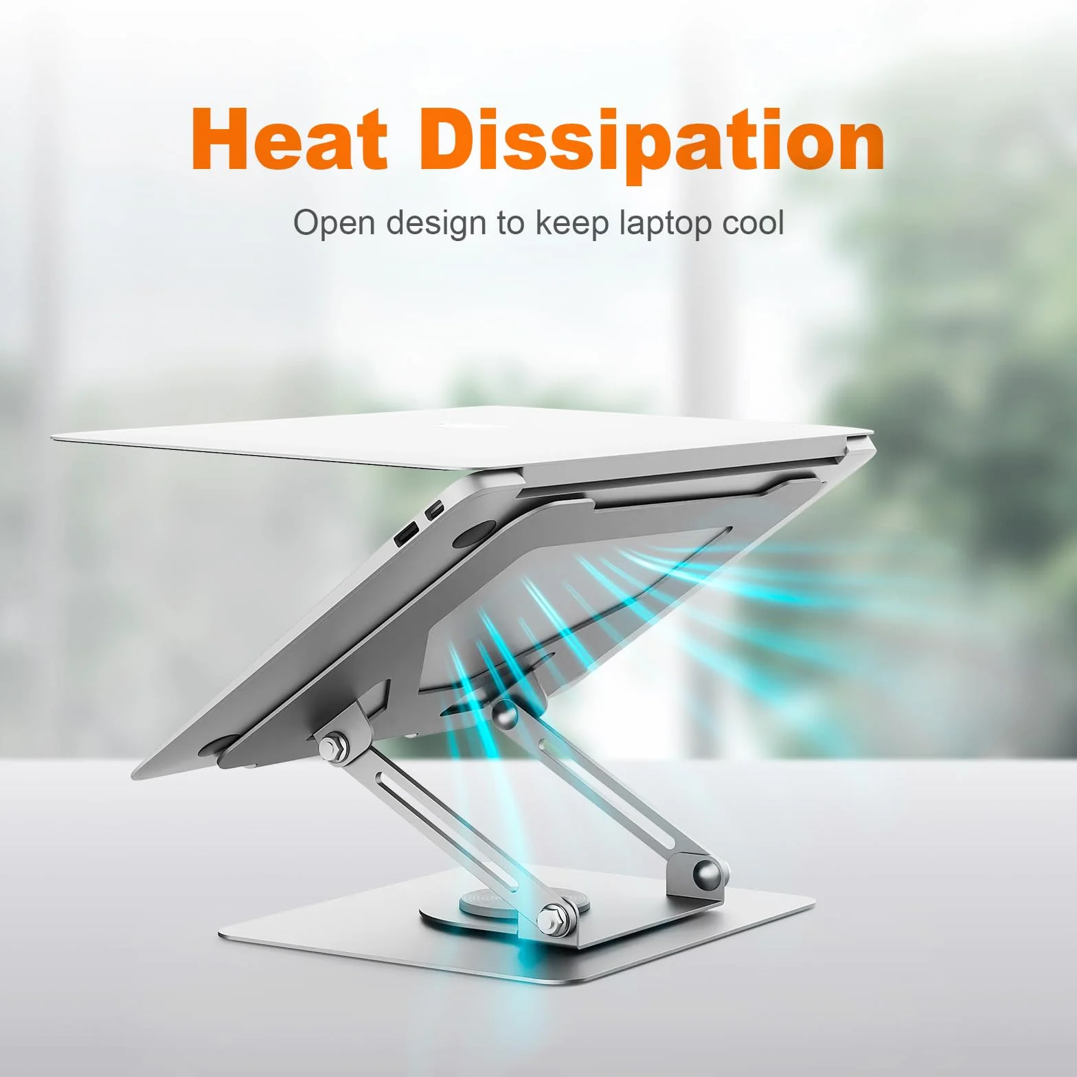 GRIFEMA Soporte Portátiles Mesa Plegable Ventilado con Base Giratoria, Elevador Portatil Altura Ajustable, Compatible con la Mayoría de los Portátiles de 11-17" GB1050-1, Plata