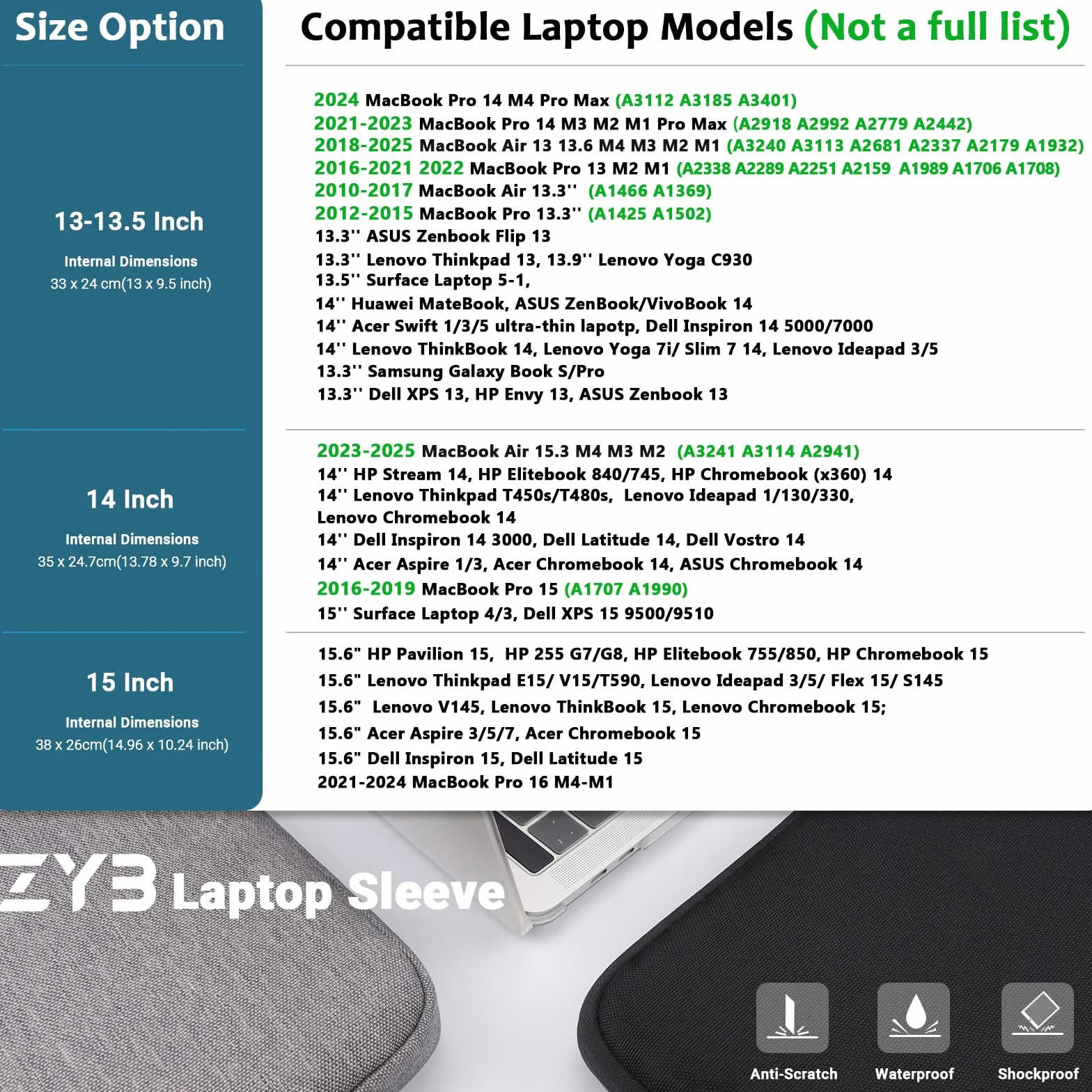 ZYB Impermeable Funda PC Portatil 15,6 Pulgadas, Funda Ordenador 15-15,6 Pulgadas para 15.6" Notebook Lenovo Thinkpad Ideapad HP DELL Acer ASUS Chromebook Surface Laptop MacBook Pro 16 15 Bolsa-Negro
