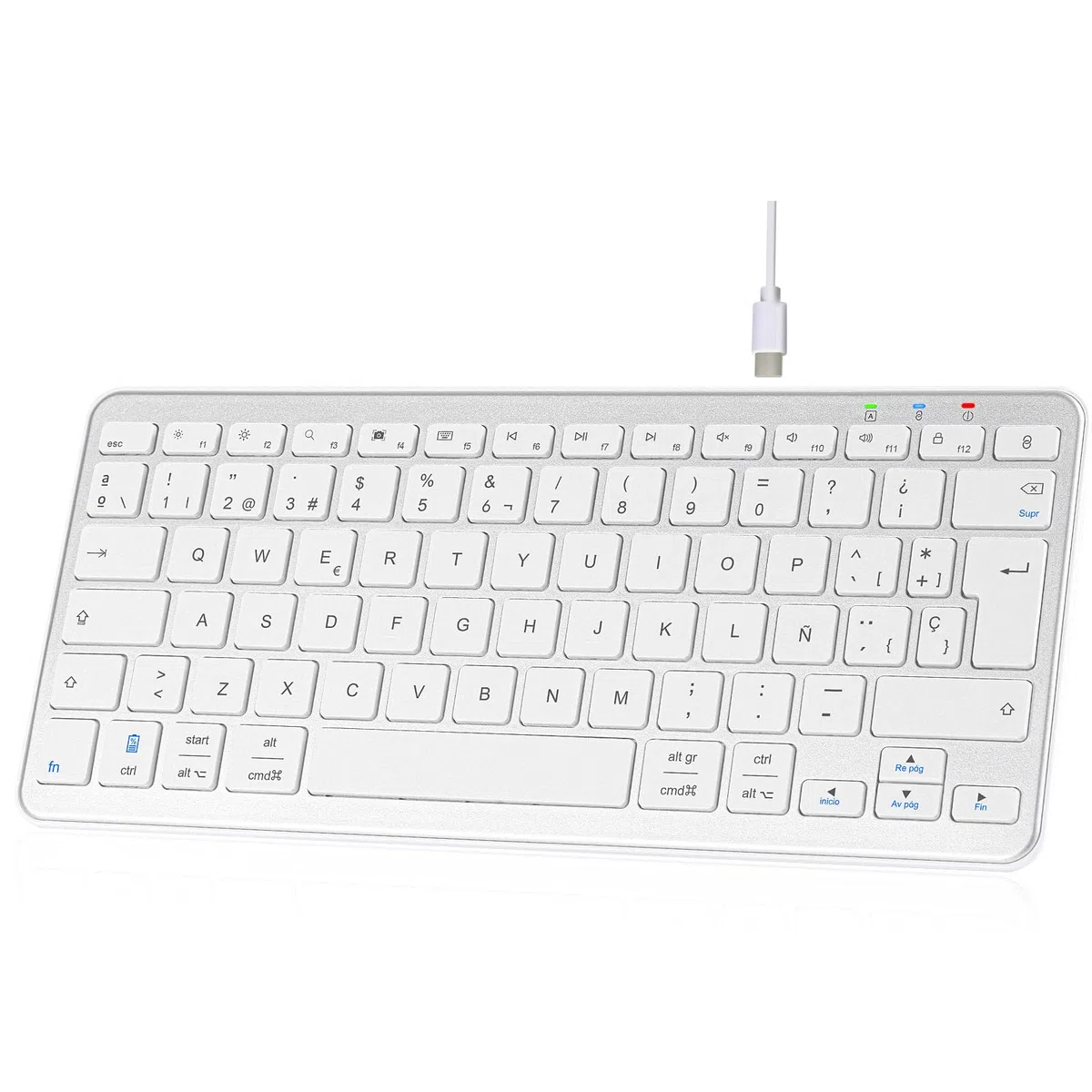 Teclado Bluetooth Español para iPad, iPhone, Tablet Samsung, Compatible con Todos los Dispositivos con Bluetooth de iOS, Android, Windows, Blanco
