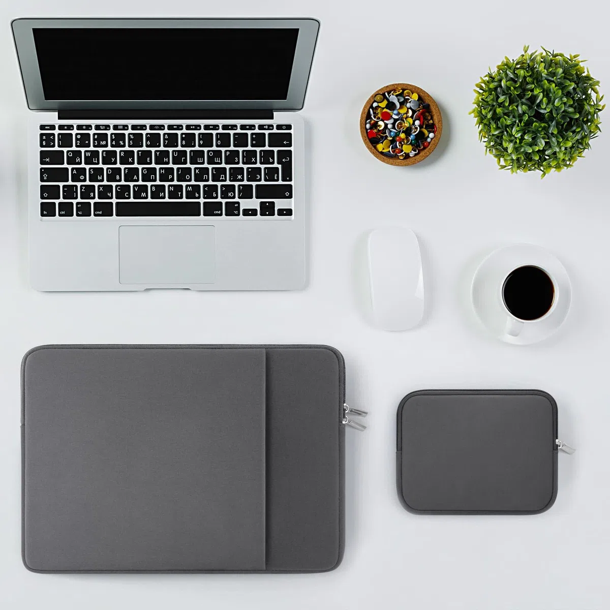 RAINYEAR Funda para Portátil con Bolsa de Accesorios de Bolsillo Compatible con Notebook Chromebook de 13,3 Pulgadas, Macbook Air Pro de 13 Pulgadas A1369 A1466 A1278(Gris,Versión Mejorada)