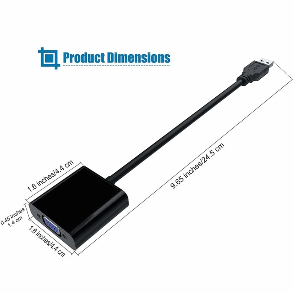 RGBS USB 3.0 A VGA Adaptador convertidor, 1080P USB a VGA Tarjeta gráfica de vídeo Pantalla Externa Cable Adaptador para PC Laptop Windows 7/8/8.1/10/etc, NO Sistemas de Apoyo Mac