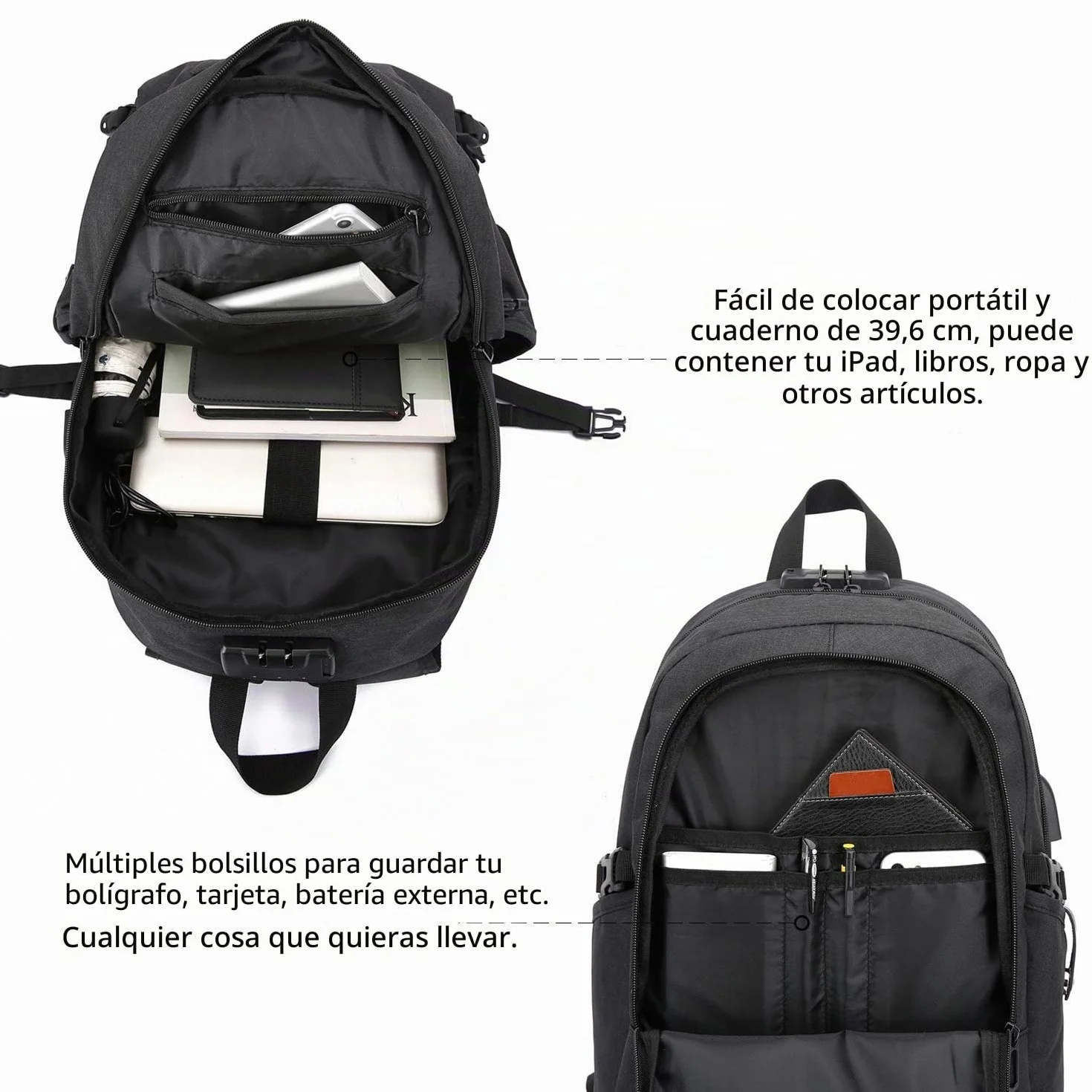 Mochila Hombre Mochila Antirrobo Impermeable,Mochila Ordenador Portatil 15.6 Pulgadas Mochila Portatil con Puerto USB,Mochila Backpack Bolsa para Negocio Trabajo Diario Viaje Escolares,Negro