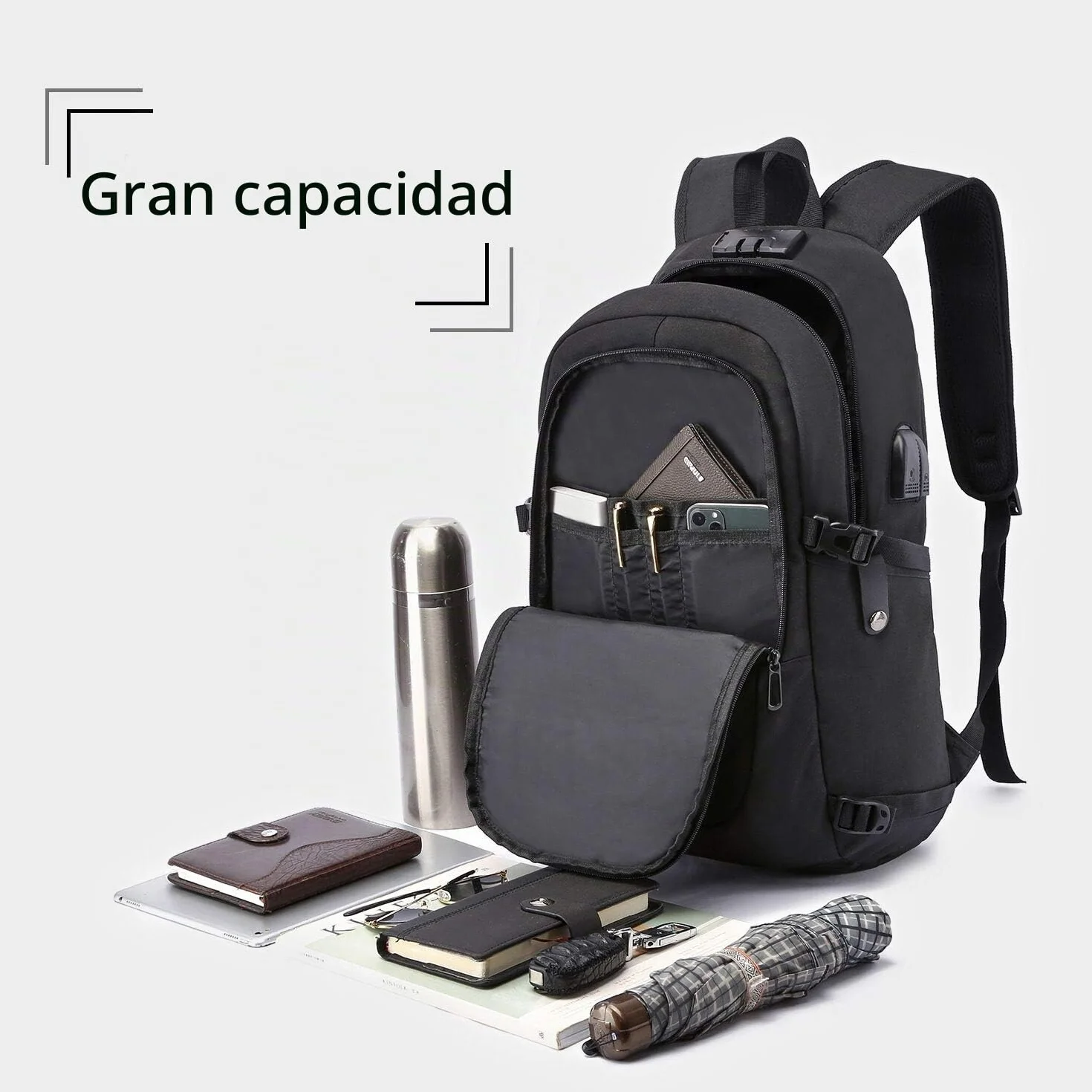Mochila Hombre Mochila Antirrobo Impermeable,Mochila Ordenador Portatil 15.6 Pulgadas Mochila Portatil con Puerto USB,Mochila Backpack Bolsa para Negocio Trabajo Diario Viaje Escolares,Negro