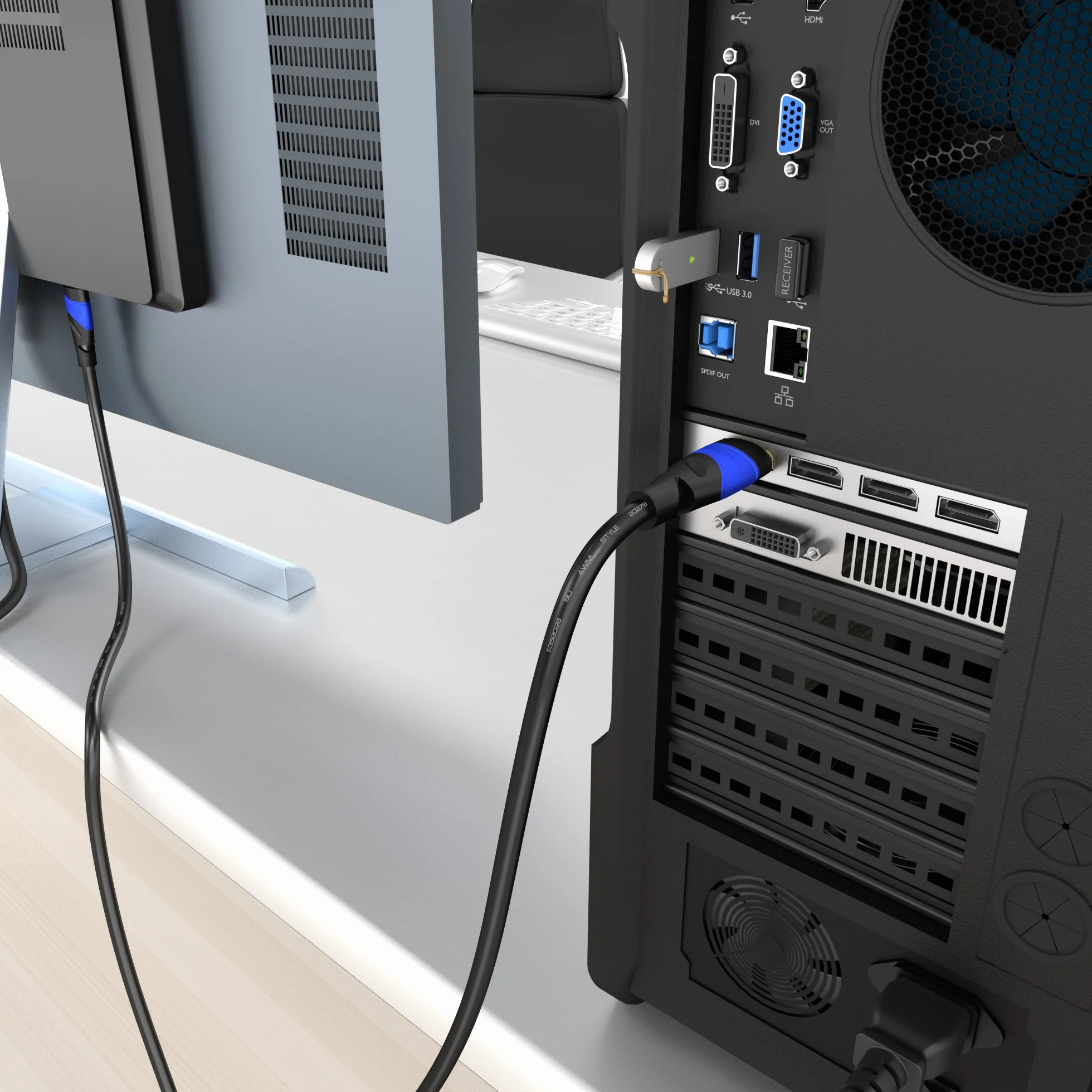 KabelDirekt – Cable DisplayPort 4K/60Hz – 10 m – inmunidad contra interferencias gracias a su múltiple blindaje (cable DP para PC y monitores de juego 4K de alta resolución, sin parpadeos a 60Hz)