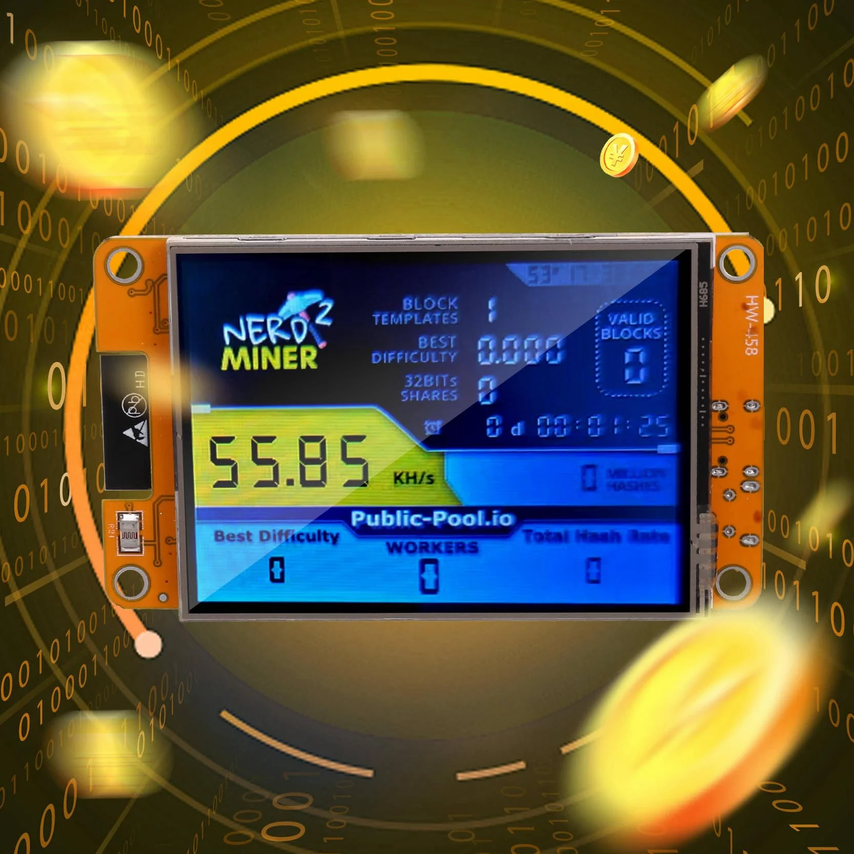 NerdMiner 2 Miner 55-60KH/S BTC Lottery Solo Miner Pantalla de 2,8 Pulgadas Bitcoin BTC Miner Solo Nerd Miner