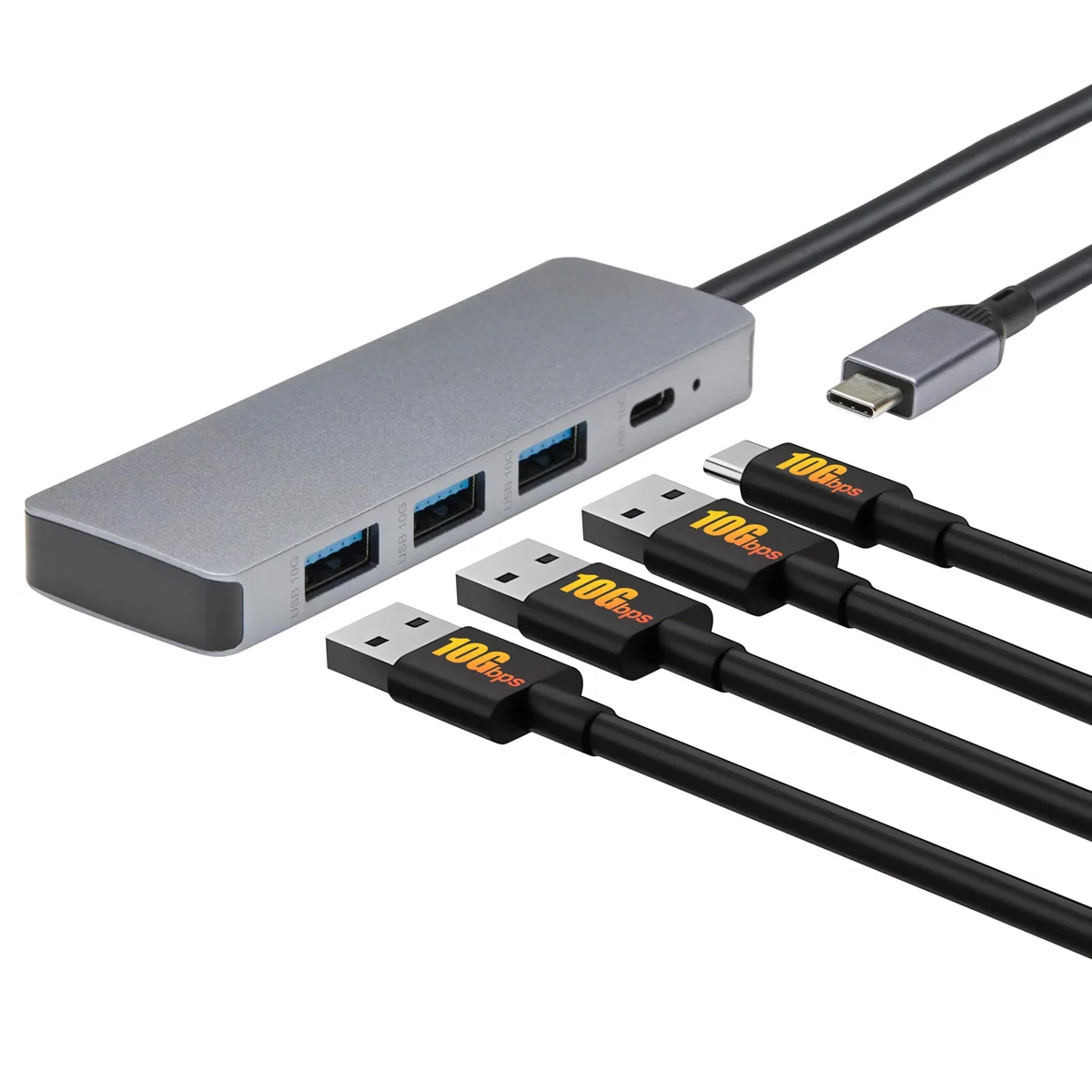 Amazon Basics Hub Dock de USB 3.2/3.1, 2.ª Gen., 10 GB/s, USB C a 1 USB C / 3 USB A, Compatible con Windows/Mac, Plata, Negro