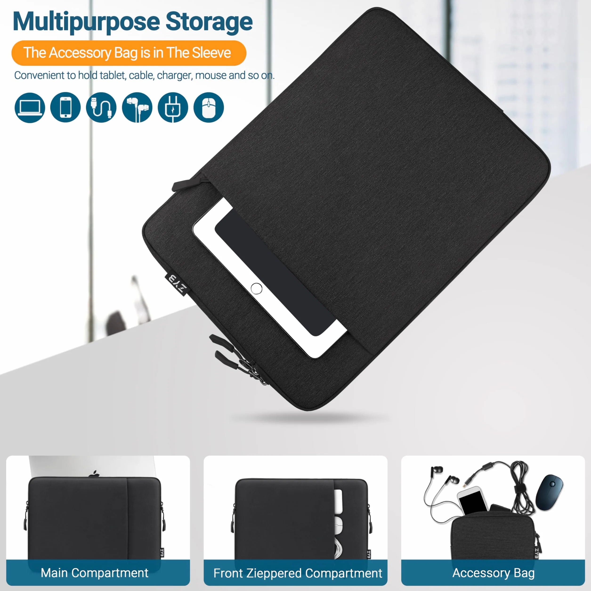 ZYB Impermeable Funda PC Portatil 15,6 Pulgadas, Funda Ordenador 15-15,6 Pulgadas para 15.6" Notebook Lenovo Thinkpad Ideapad HP DELL Acer ASUS Chromebook Surface Laptop MacBook Pro 16 15 Bolsa-Negro
