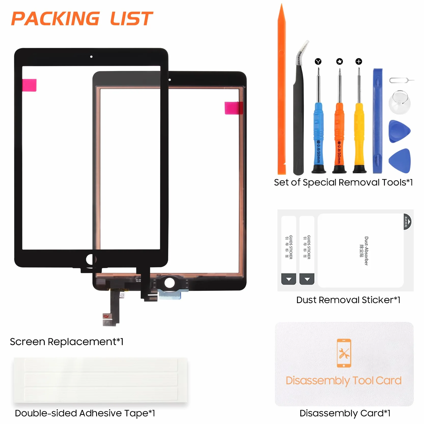 AGCUT pantalla táctil para iPad Air 2 Touch pantalla para iPad Air 2nd generación A1566 A1567 9,7 pulgadas digitalizador panel con kit de reparación, sin pantalla LCD (negro)