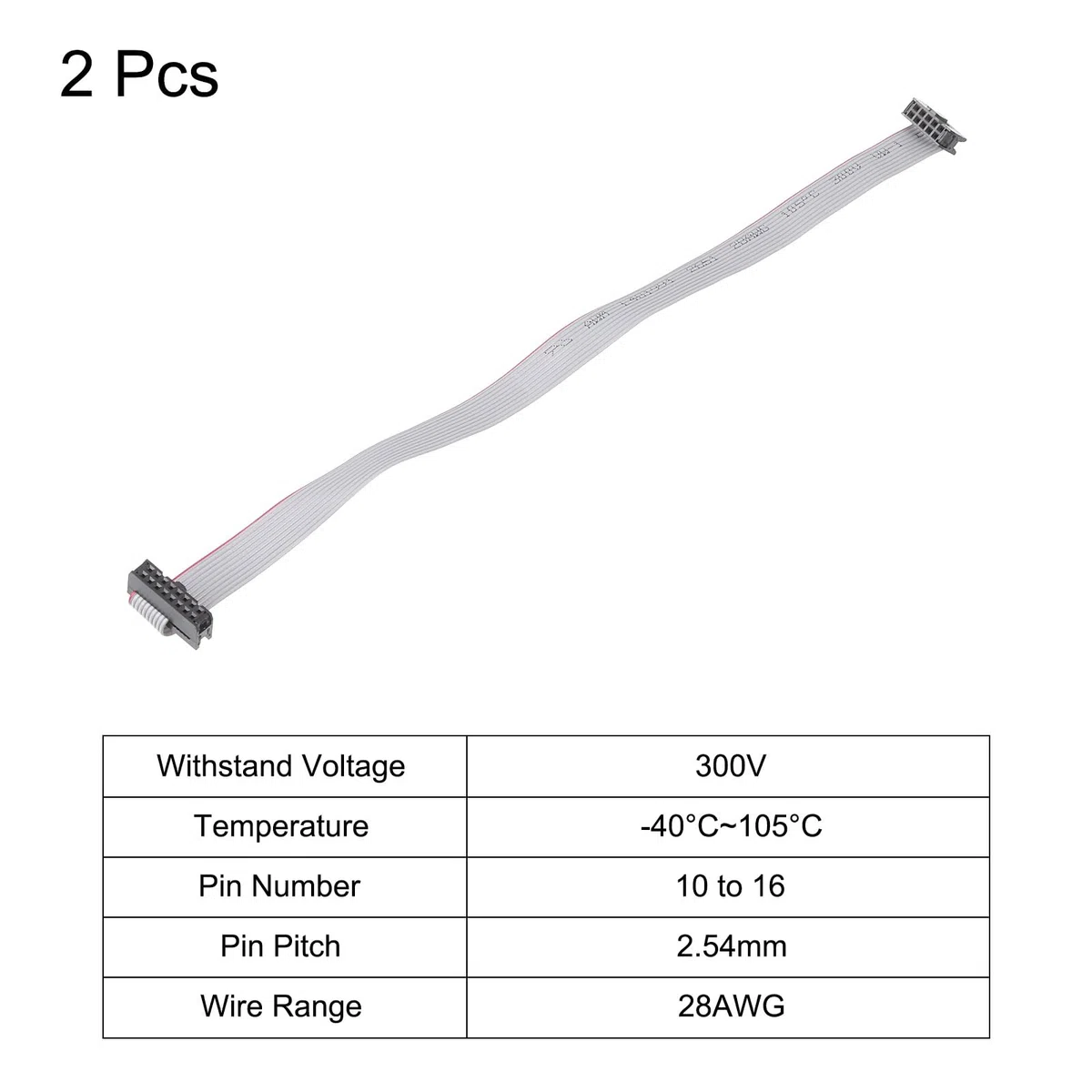 sourcing map 2 cables planos de 2,54 mm de paso IDC de 10 a 16 pines, conector hembra doble, cable plano de 30 cm, color gris