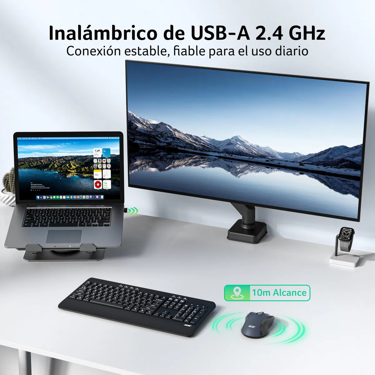 Acer Ratón Inalámbrico 4000 dpi, Wireless Mouse 2.4GHz con 5 Niveles de dpi Ajustables, Ratón sin Cables a Pilas, Ratón USB-A para Portátil, PC y Chromebook
