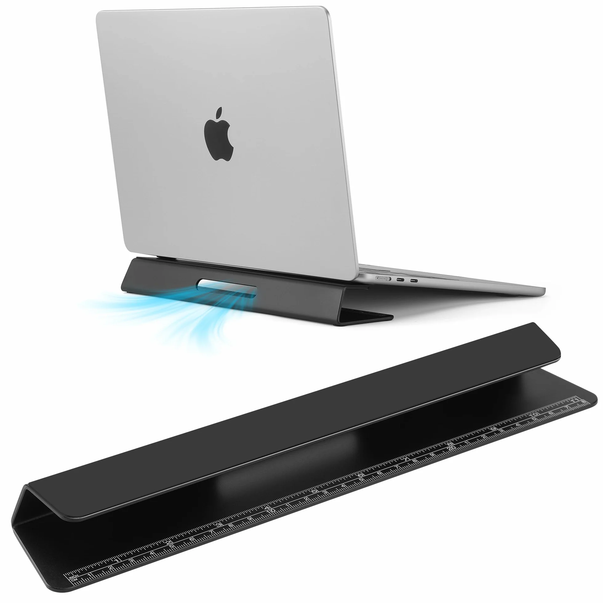 Soporte de Refrigeración para Portátil Aluminio- Mejora la Refrigeración, Ergonomía, Estabilidad y Versatilidad - Compatible con MacBook y Todos los portátiles, con Regla