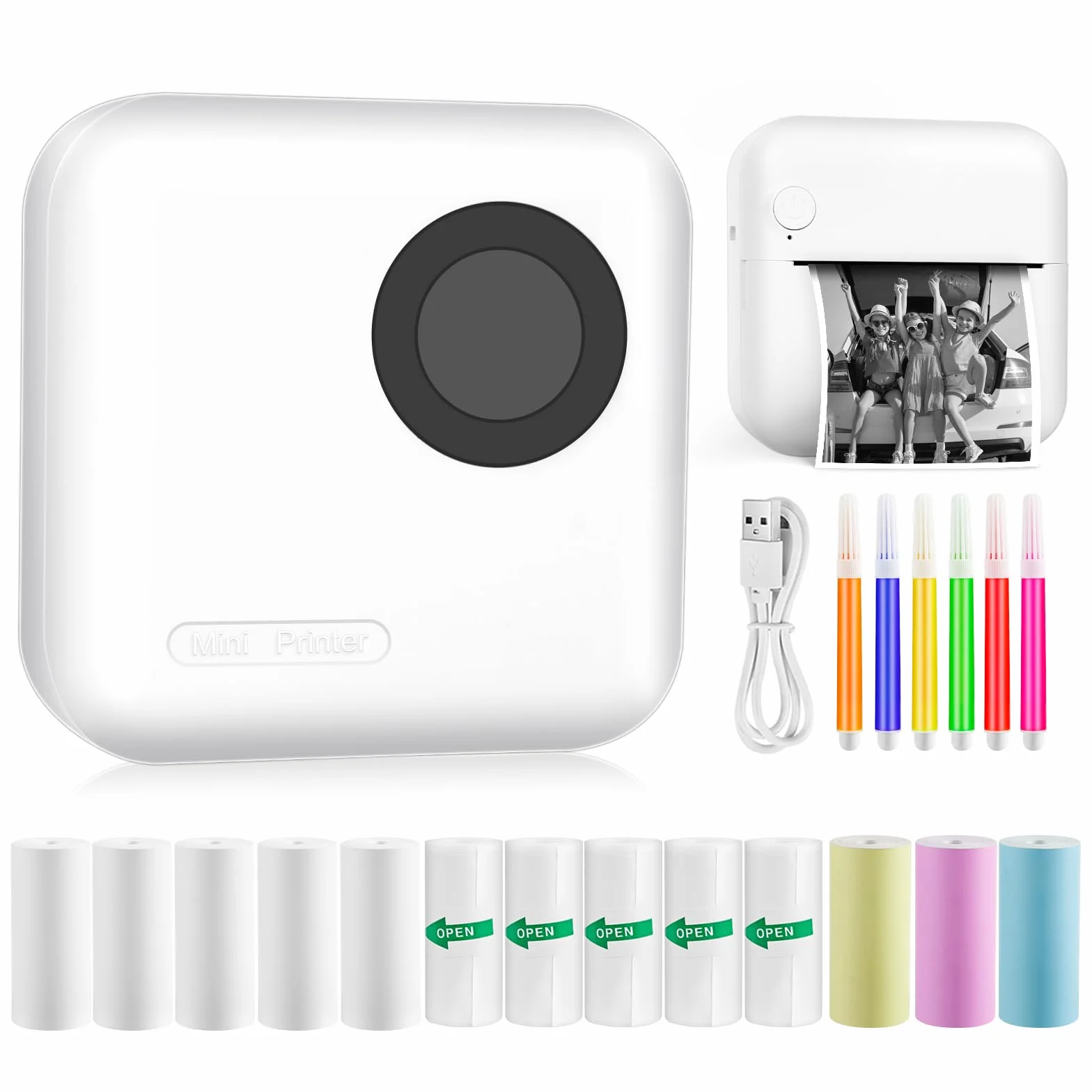 GuKKK Mini impresora, impresora fotográfica portátil, mini impresora fotográfica inalámbrica, impresora térmica para smartphone, impresora Bluetooth, para ayuda de aprendizaje, notas de aprendizaje